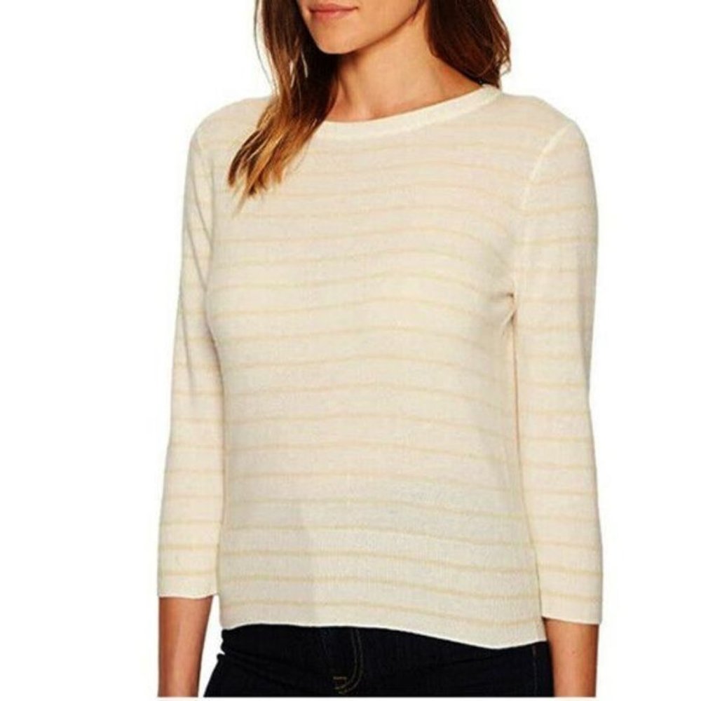 NWT Vince 100% Cashmere Open Back Cream and Yellow Stripe Sweater S M